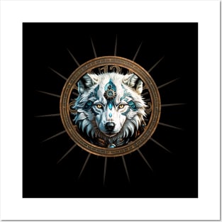 Stunning  white steampunk wolf. Posters and Art